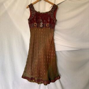 Karishma Burgundy and Gold Embellished Midi Sundress